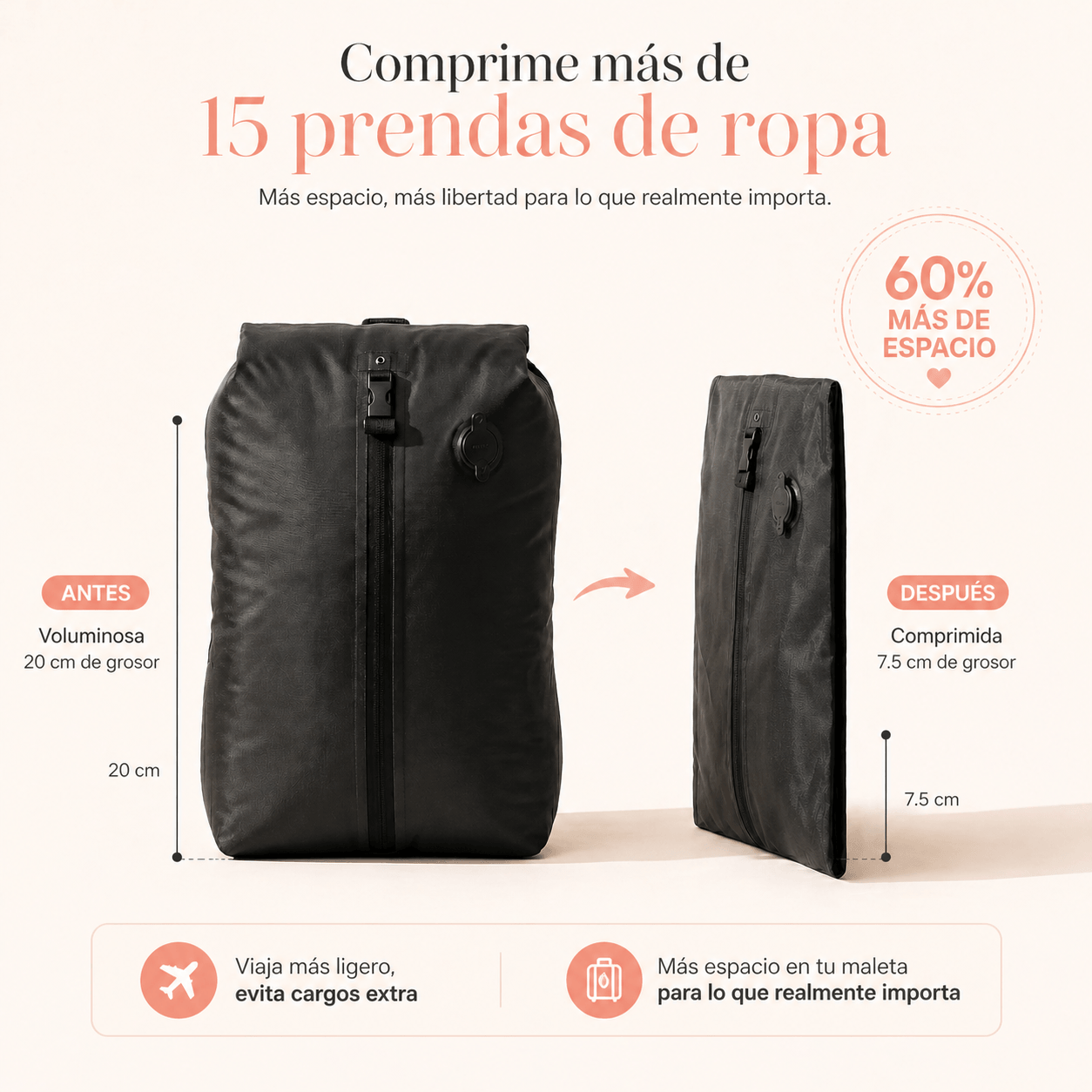 VeloraPack™ — Bolsa de Compresión para Viajes con Bomba USB-C